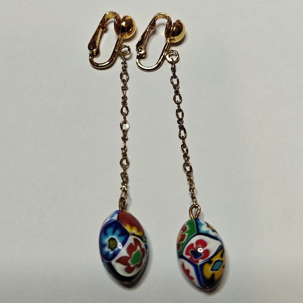 Vintage Genuine Murano Glass Gold Chain Earrings